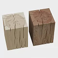 Rustic Wooden Stools With Tree Stump Texture Natural Cracks And Light Dark Colors 3d model