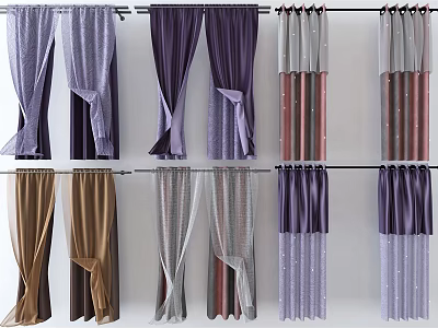 Colorful Curtains In Various Materials And Styles For Home Window Decor 3d model