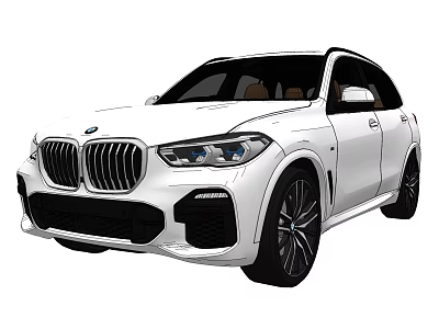 White BMW SUV With Sporty Design Signature Kidney Grille LED Headlights And Black Alloy Wheels 3d model