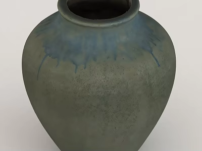 Gray Green Ceramic Vase With Blue Glaze Drip Pattern And Smooth Surface 3d model