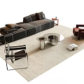 Black Leather Sofa Coffee Table Set With Round Metal Table And Beige Rug 3d model