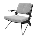 Modern Gray Leisure Chair With Black Metal Frame And Padded Armrests