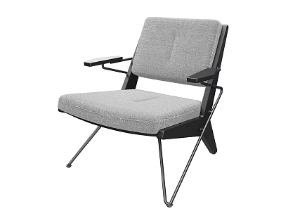 Modern Gray Leisure Chair With Black Metal Frame And Padded Armrests 3d model