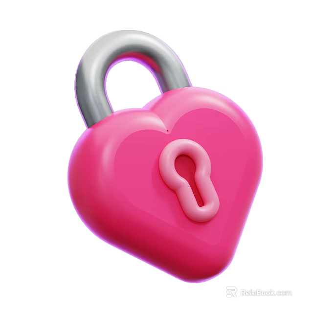 Pink and Silver Heart Shaped Lock Decorative Ornament for Home Decoration 3d model 