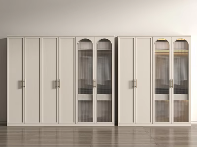 Modern White Wardrobe Design With Glass Doors And Metal Handles 3d model