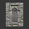 Ancient Stone Wall Featuring Decorative Carved Window Frame And Iron Grille 3d model