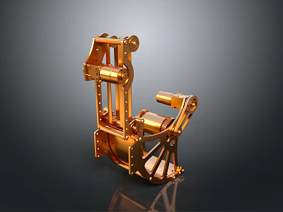 Golden Mechanical Device With Metal Gear Wheel Components And Reflective Surface 3d model