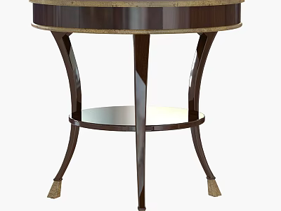 Elegant Round Side Table With Marble Top Curved Dark Wood Legs And Lower Shelf 3d model