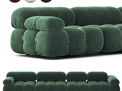 Green Velvet Modular Sofa With Plush Cushions Rounded Arms And Metal Accents 3d model