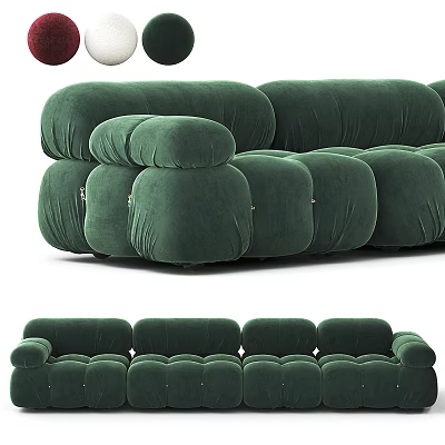 Green Velvet Modular Sofa With Plush Cushions Rounded Arms And Metal Accents 3d model