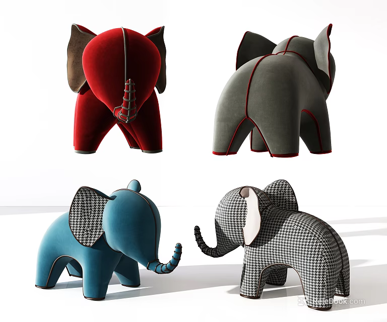 Elephant Shaped Sofa Stools In Various Colors For Home Living Decor 3d model 