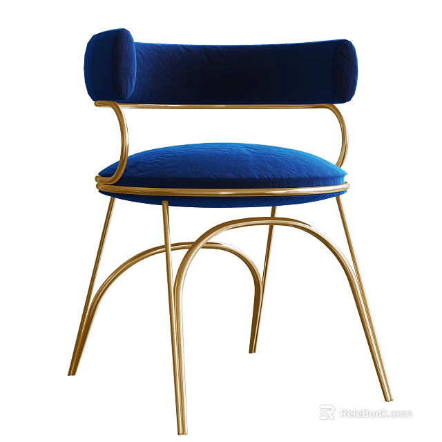 Blue Velvet Dining Chair With Gold Metal Frame And Elegant Modern Design 3d model 