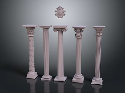 Classical Columns With Various Decorative Designs And Circular Ornaments For Architectural Elements 3d model