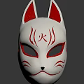 White Fox Mask With Red Ears Fire Character And Gray Eyes Design 3d model