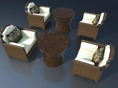 Modern Wooden Hinged Door With Wicker Furniture In Living Room Interior 3d model