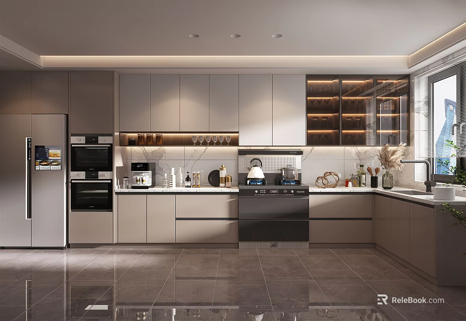 Modern Kitchen Interior With Gray Cabinets Sleek Island And Stainless Steel Appliances 3d model 