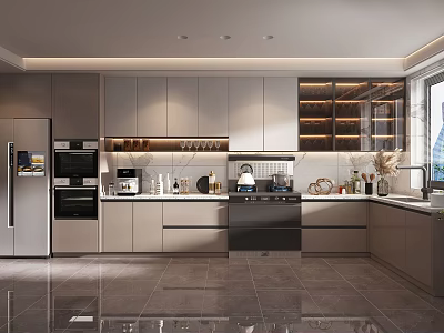 Modern Kitchen Interior With Gray Cabinets Sleek Island And Stainless Steel Appliances 3d model