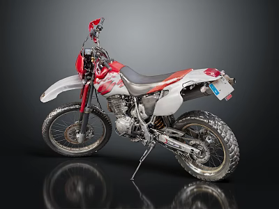 White and Red Off-Road Motorcycle With Black Seat Red Graphics And Off-Road Tires 3d model