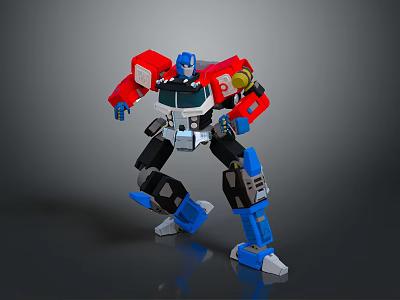 Red And Blue Train Robot With White Black Accents In Dynamic Stance 3d model