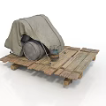 Industrial Equipment Setup With Canvas Covered Metal Drum On Wooden Pallet