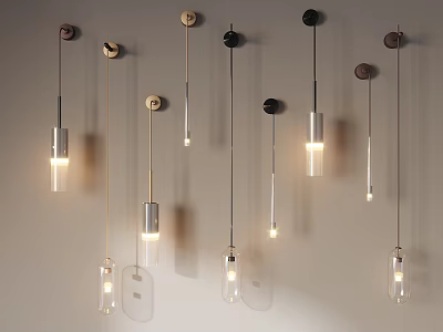Contemporary Pendant Lights With Various Transparent Shades And Metal Hanging Designs 3d model