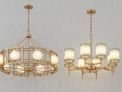 Elegant Modern Chandeliers With Golden Frame Spherical And Cylindrical Glass Shades For Home Interior 3d model