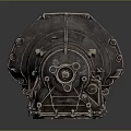 Large Metal Engine Component Cylindrical Silver Gray Design With Holes Bolts And Reflective Surface