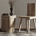 Modern Wooden Dining Chairs And Round Table With Dried Plant Vase And Natural Decor