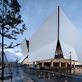 Modern White Sales Office Building With Geometric Exterior In Urban Setting