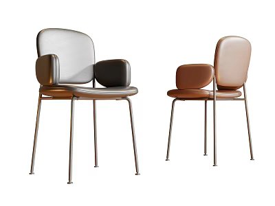 Modern Upholstered Dining Chairs With Armrests And Metal Legs Gray And Brown 3d model