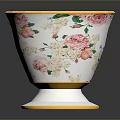 Decorative Ceramic Cup With Yellow Rim White Body Pink Rose Patterns And Yellow Handle