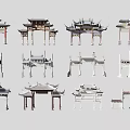 Traditional Chinese Memorial Archways With Various Carved Designs And Classic Roof Structures