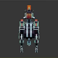 Sci-Fi Mechanical Quadruped Game and Movie Character With Large Red Weapon And Teal Armor