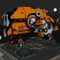 Orange Intelligent Machine With Mechanical Parts Black Base And Caution Sign