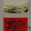 Abstract Paintings On Canvas With Textured Beige Yellow Black Layers And Vibrant Red Abstract Patterns