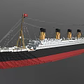 Vintage Cruise Ship Model With Four Funnels And Black White Red Hull