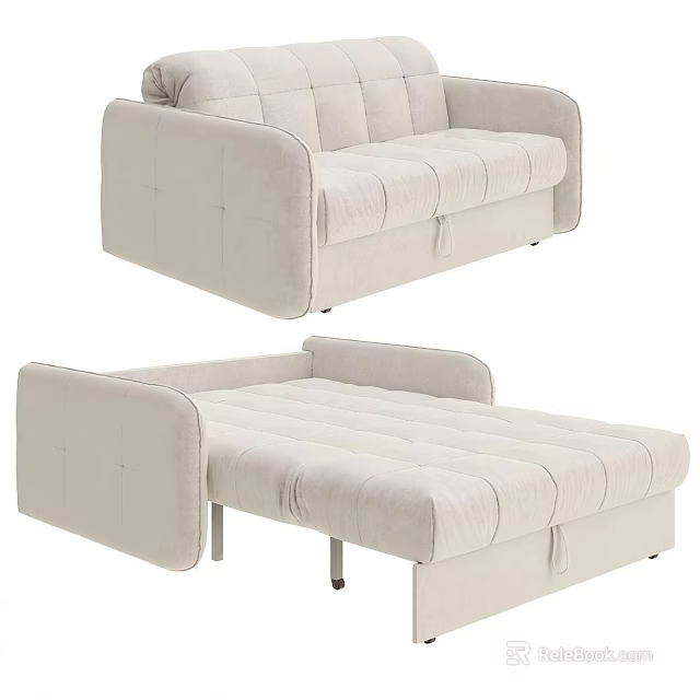 Modern Cream Fabric Convertible Sofa Bed With Comfortable Cushions And Sturdy Frame 3d model 