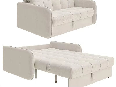 Modern Cream Fabric Convertible Sofa Bed With Comfortable Cushions And Sturdy Frame 3d model