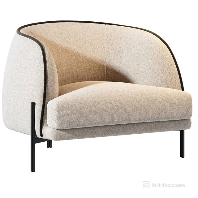 Elegant Modern Chaise Lounge With Beige Fabric Curved Armrest And Black Metal Legs 3d model 
