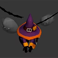 Halloween Themed Scene With Witch Character Bat Decorations And Ghost Figures