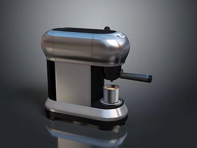 Silver And Black Computer Controlled Coffee Maker With Cup Below 3d model