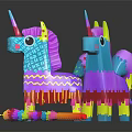 Vibrant Colorful Unicorn Stuffed Toys With Fringe Details And Decorative Streamer