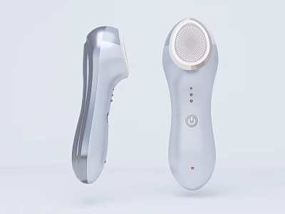 Silver Handheld Facial Cleansing Devices With Power Button And Massage Head Design 3d model