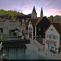 Aerial Planning for Residential Community Featuring Mixed Buildings Green Hills and Central Fountain Plaza