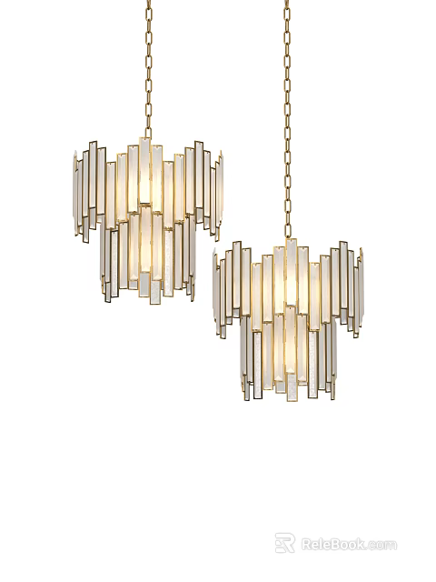 Elegant Modern Chandelier With Geometric Striped Metal Frame And Transparent Glass Panels 3d model 