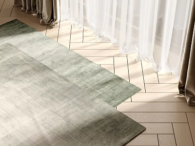 Square Rugs With Gradient Colors On Wooden Floor Near Curtains 3d model