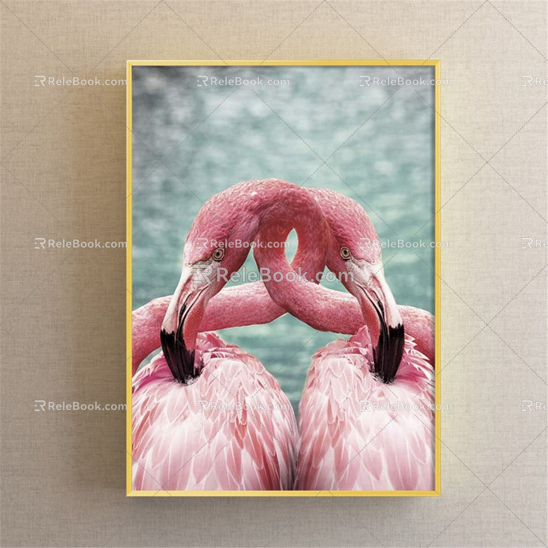 Nordic Animal Painting Red Living Room Animal Flamingo Decorative Painting 3d model