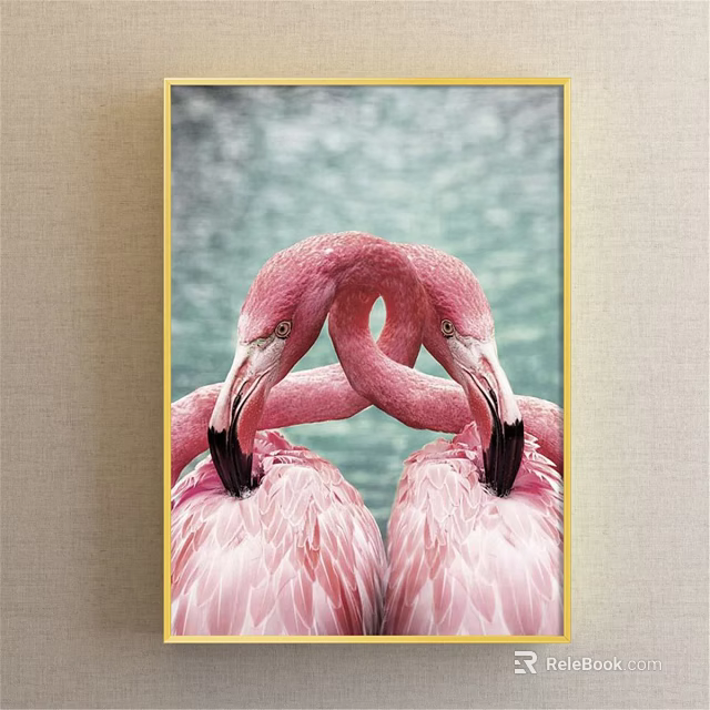 Pink Flamingo Animal Painting With Two Birds Crossed Necks Forming Heart And Water Background 3d model 