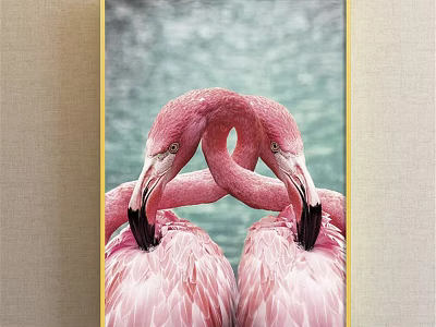 Pink Flamingo Animal Painting With Two Birds Crossed Necks Forming Heart And Water Background 3d model