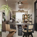 Cozy Vintage Style Living And Dining Room With Wooden Furniture And Elegant Art Decorations